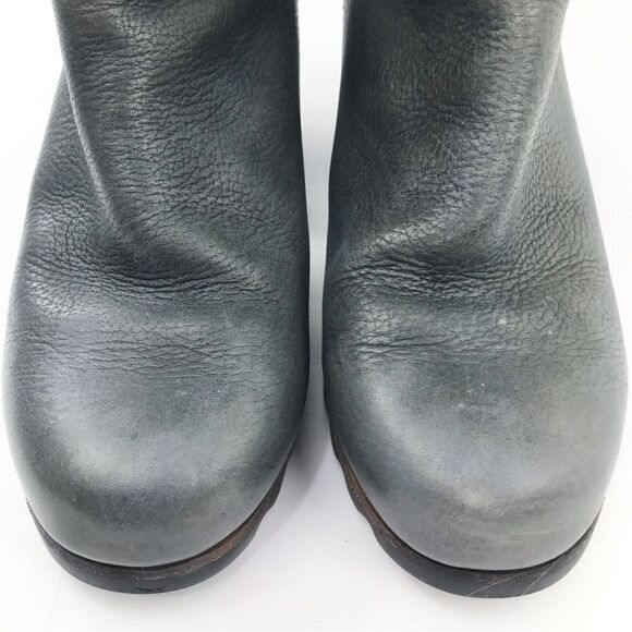 Sorel DANICA Gray Leather Zip Side Block Heel Chunky Moto Style Ankle Boots - Picture 7 of 16
